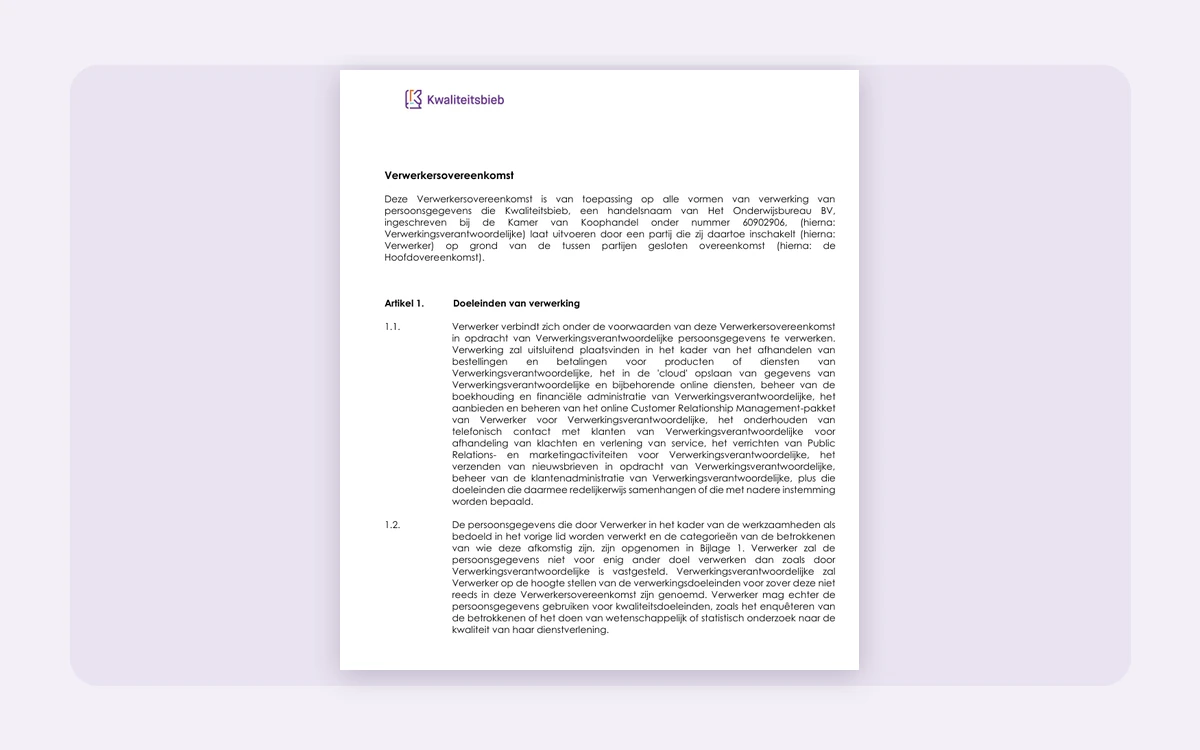 Verwerkersovereenkomst
