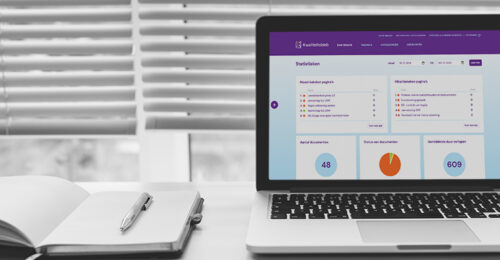 Bureau met een laptop waar Kwaliteitsbieb op staat.