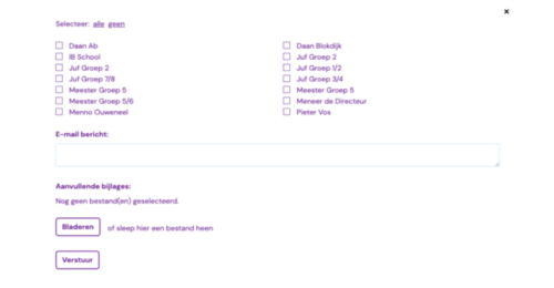 Screenshot van de functio e-mails sturen vanuit de Kwaliteitsbieb